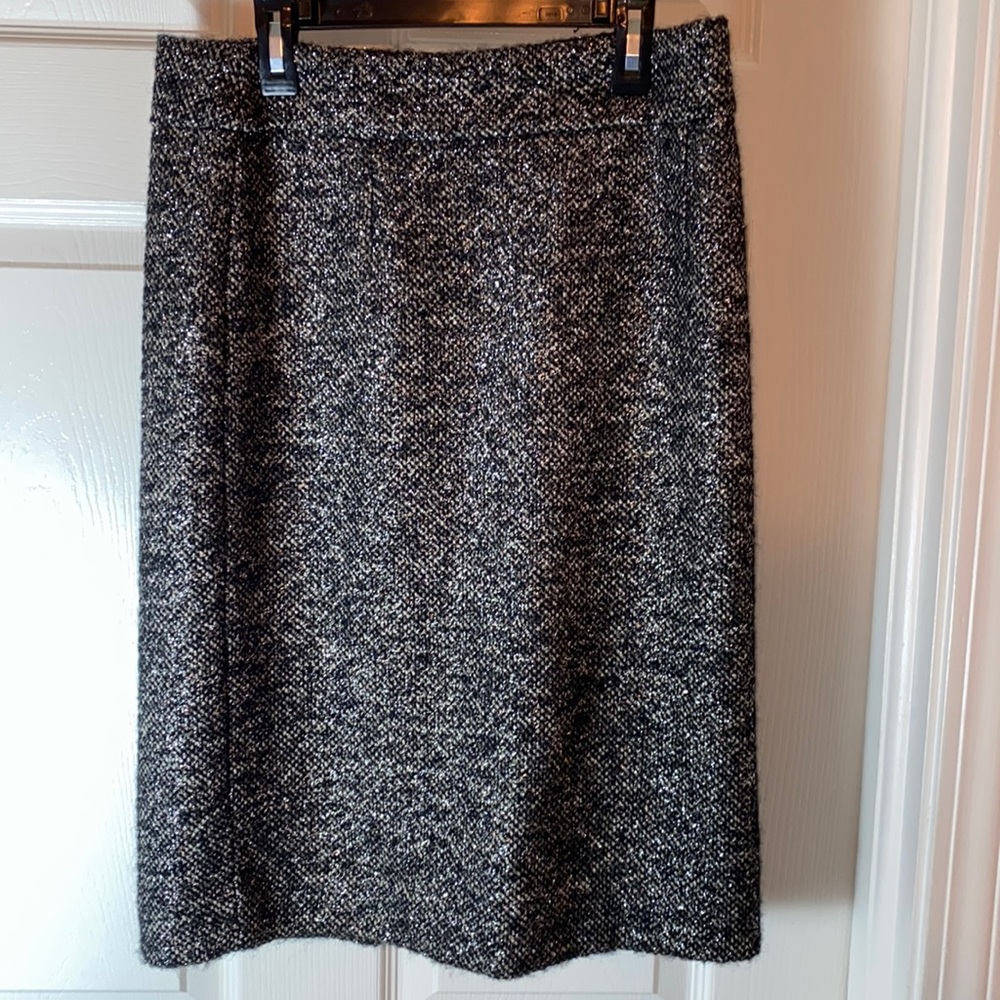 J.CREW Metallic Tweed Pencil Skirt Black/Silver Sz  4  Wool Alpaca Mohair